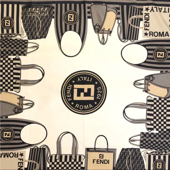 292 Fendi Marrone Roma Italia Bag Pattern Extra Large Scarf - Picture 6 of 8